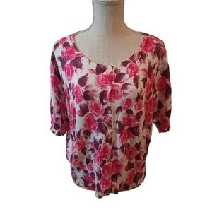 Torrid Pink/Purple/White Button Up Short Sleeve  Cropped Sweater Shrug Size 3/3x